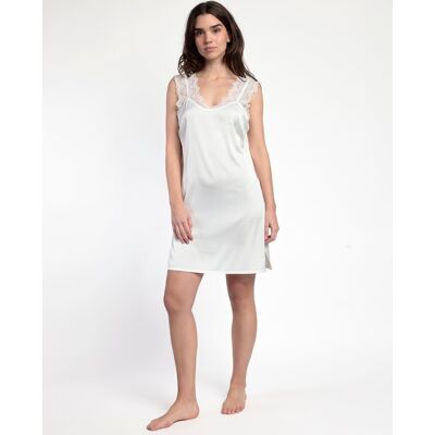 Admas Camisón corto de mujer de tela satén con detalles de puntilla lencera. (46) Blanco mujer Admas Camisón corto de mujer de tela satén con detalles de puntilla lencera. (46) Blanco mujer