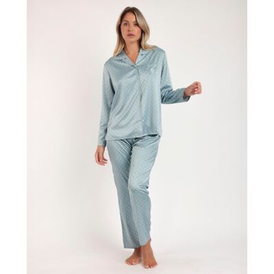 Admas Pijama abierto largo de mujer de tela satén con detalles bordados. (44) Verde Agua mujer Admas Pijama abierto largo de mujer de tela satén con detalles bordados. (44) Verde Agua mujer