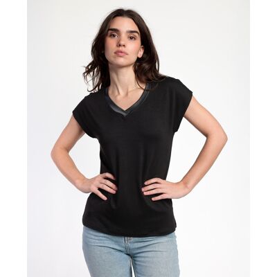 Admas Camiseta interior de mujer de punto viscosa con detalles satinados. (44) Negro mujer Admas Camiseta interior de mujer de punto viscosa con detalles satinados. (44) Negro mujer