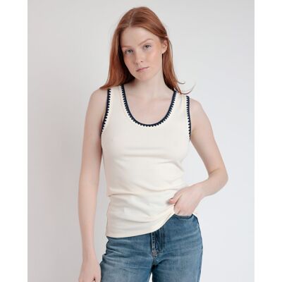 Admas Camiseta interior de mujer de punto canalé con detalles a contraste. (46) Crema mujer Admas Camiseta interior de mujer de punto canalé con detalles a contraste. (46) Crema mujer