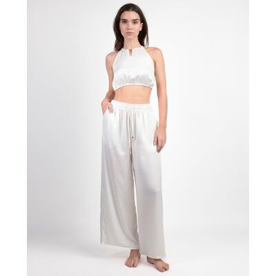 Admas Conjunto de top y pantalón de tela satén largo. (44) Blanco mujer Admas Conjunto de top y pantalón de tela satén largo. (44) Blanco mujer