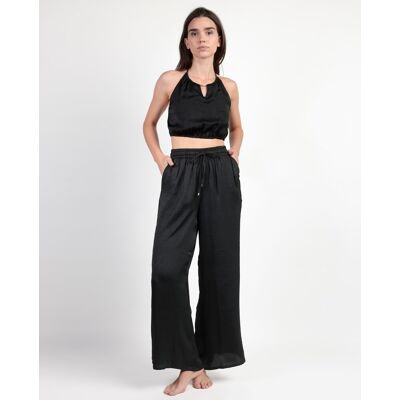 Admas Conjunto de top y pantalón de tela satén largo. (44) Negro mujer Admas Conjunto de top y pantalón de tela satén largo. (44) Negro mujer
