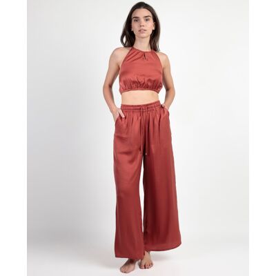 Admas Conjunto de top y pantalón de tela satén largo. (44) Naranja mujer Admas Conjunto de top y pantalón de tela satén largo. (44) Naranja mujer