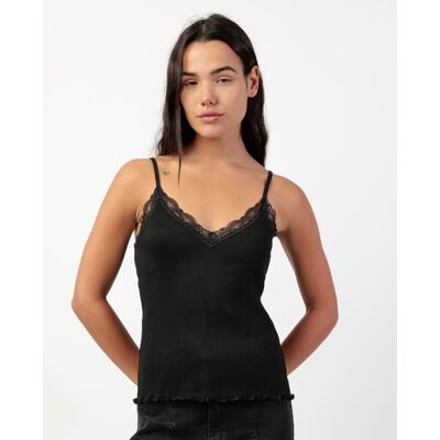 Admas Camiseta interior de mujer de punto canalé con detalles lenceros. (46) Negro mujer Admas Camiseta interior de mujer de punto canalé con detalles lenceros. (46) Negro mujer