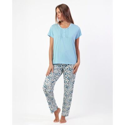 Admas Pijama de mujer de punto modal con detalles de puntilla crochet. (48) Azul mujer Admas Pijama de mujer de punto modal con detalles de puntilla crochet. (48) Azul mujer