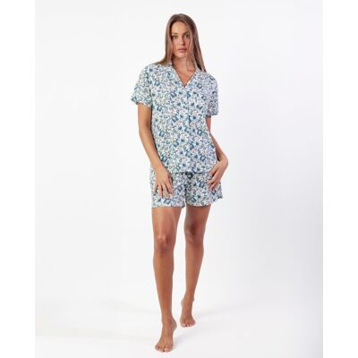 Admas Pijama abierto corto de mujer de punto de algodón con detalles de puntilla crochet. (42) Azul mujer Admas Pijama abierto corto de mujer de punto de algodón con detalles de puntilla crochet. (42) Azul mujer