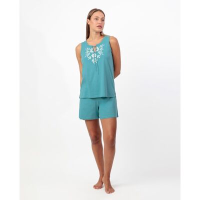 Admas Pijama corto de mujer de punto viscosa con detalles bordados. (42) Verde Agua mujer Admas Pijama corto de mujer de punto viscosa con detalles bordados. (42) Verde Agua mujer