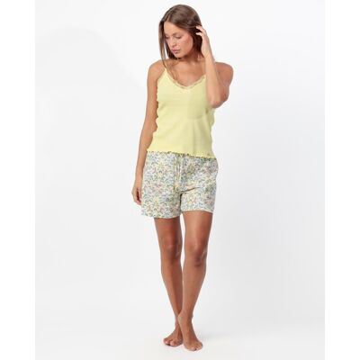 Admas Pijama corto de mujer de punto de algodón con detalles de puntilla lencera. (44) Amarillo mujer Admas Pijama corto de mujer de punto de algodón con detalles de puntilla lencera. (44) Amarillo mujer