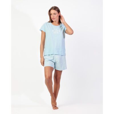 Admas Pijama corto de mujer de punto de algodón detalles en relieve. (48) Azul mujer Admas Pijama corto de mujer de punto de algodón detalles en relieve. (48) Azul mujer