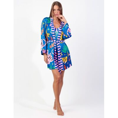 Admas Bata de manga larga de mujer de tela satén de estampado multicolor. (44) Multicolor mujer Admas Bata de manga larga de mujer de tela satén de estampado multicolor. (44) Multicolor mujer