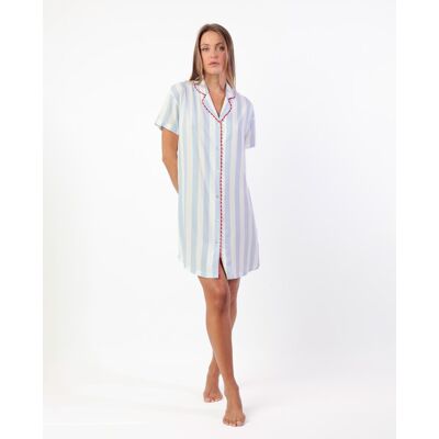 Admas Camisón corto abierto de mujer de tela viscosa de raya tejida. (44) Azul mujer Admas Camisón corto abierto de mujer de tela viscosa de raya tejida. (44) Azul mujer