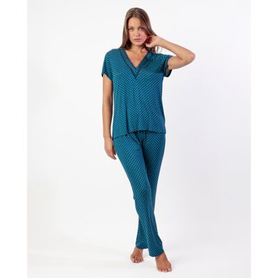 Admas Pijama de mujer de punto viscosa con detalles de puntilla lencera. (48) Azul marino mujer Admas Pijama de mujer de punto viscosa con detalles de puntilla lencera. (48) Azul marino mujer