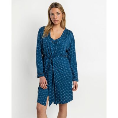 Admas Bata de manga larga de mujer de punto viscosa con detalles de puntilla lencera. (46) Azul marino mujer Admas Bata de manga larga de mujer de punto viscosa con detalles de puntilla lencera. (46) Azul marino mujer