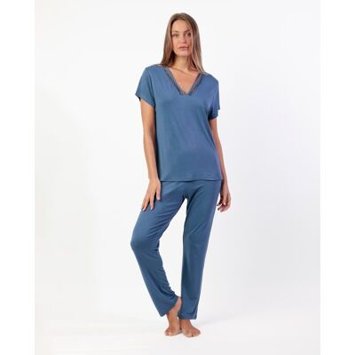 Admas Pijama de mujer de punto modal con detalles de puntilla guipur. (44) Azul mujer Admas Pijama de mujer de punto modal con detalles de puntilla guipur. (44) Azul mujer
