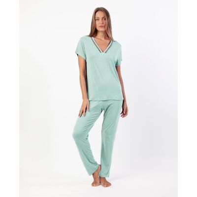 Admas Pijama de mujer de punto modal con detalles de puntilla guipur. (42) Verde mujer Admas Pijama de mujer de punto modal con detalles de puntilla guipur. (42) Verde mujer