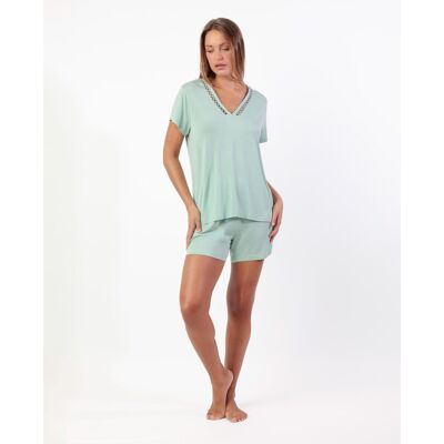 Admas Pijama corto de mujer de punto modal con detalles de puntilla guipur. (42) Verde mujer Admas Pijama corto de mujer de punto modal con detalles de puntilla guipur. (42) Verde mujer