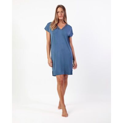 Admas Camisón corto de mujer de punto modal con detalles de puntilla guipur. (48) Azul mujer Admas Camisón corto de mujer de punto modal con detalles de puntilla guipur. (48) Azul mujer