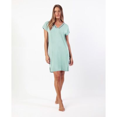 Admas Camisón corto de mujer de punto modal con detalles de puntilla guipur. (42) Verde mujer Admas Camisón corto de mujer de punto modal con detalles de puntilla guipur. (42) Verde mujer