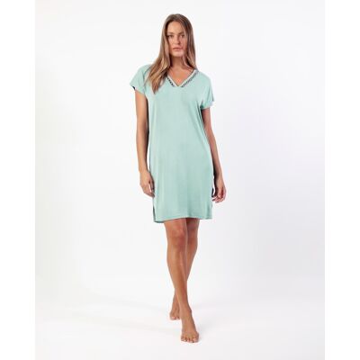 Admas Camisón corto de mujer de punto modal con detalles de puntilla guipur. (46) Verde mujer Admas Camisón corto de mujer de punto modal con detalles de puntilla guipur. (46) Verde mujer