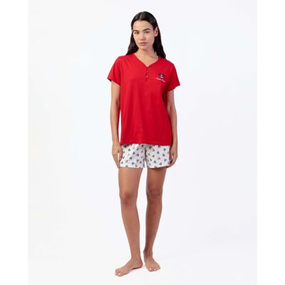 Admas Pijama corto de mujer de punto de algodón con detalles bordados. (42) Rojo mujer Admas Pijama corto de mujer de punto de algodón con detalles bordados. (42) Rojo mujer