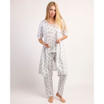 Admas Bata de manga corta de mujer de punto de algodón con detalles de puntilla lencera. (40) Blanco mujer Admas Bata de manga corta de mujer de punto de algodón con detalles de puntilla lencera. (40) Blanco mujer