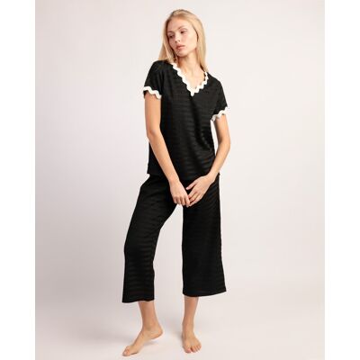 Admas Pijama corto de mujer de punto jacquard con detalle de cinta bordada. (42) Negro mujer Admas Pijama corto de mujer de punto jacquard con detalle de cinta bordada. (42) Negro mujer