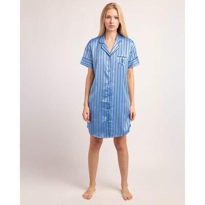 Admas Camisón corto abierto de mujer de tela satén con detalles bordados. (42) Azul mujer Admas Camisón corto abierto de mujer de tela satén con detalles bordados. (42) Azul mujer