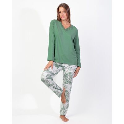 Admas Pijama largo de mujer de punto viscosa con detalles de puntilla guipur. (40) Verde mujer Admas Pijama largo de mujer de punto viscosa con detalles de puntilla guipur. (40) Verde mujer