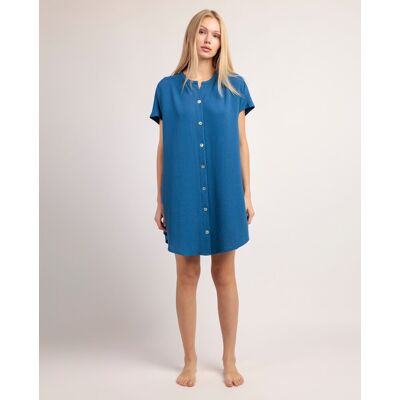 Admas Vestido camisero de manga corta de tela corto. (46) Azul mujer Admas Vestido camisero de manga corta de tela corto. (46) Azul mujer