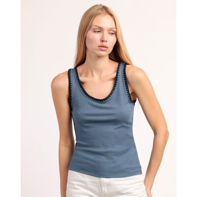 Admas Camiseta interior de mujer de punto canalé con detalles a contraste. (44) Azul mujer Admas Camiseta interior de mujer de punto canalé con detalles a contraste. (44) Azul mujer