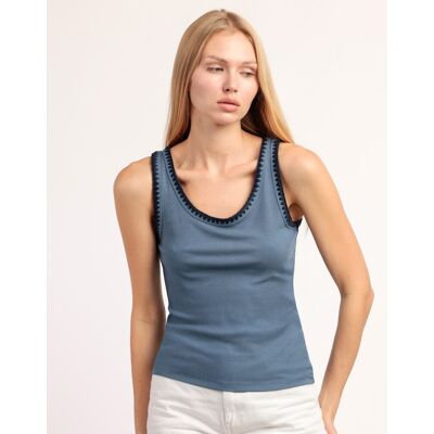 Admas Camiseta interior de mujer de punto canalé con detalles a contraste. (46) Azul mujer Admas Camiseta interior de mujer de punto canalé con detalles a contraste. (46) Azul mujer