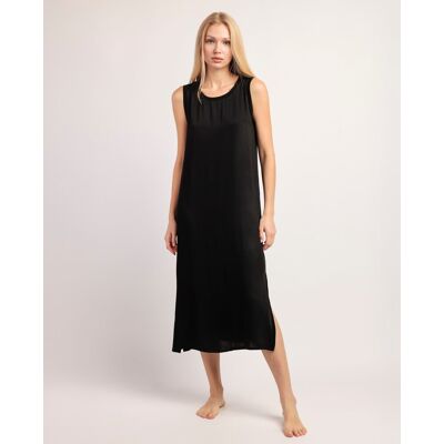 Admas Vestido sin mangas de tela satén largo. (44) Negro mujer Admas Vestido sin mangas de tela satén largo. (44) Negro mujer
