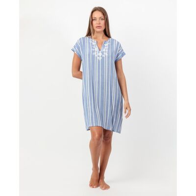 Admas Vestido de manga corta de tela viscosa de rayas corto. (46) Azul mujer Admas Vestido de manga corta de tela viscosa de rayas corto. (46) Azul mujer