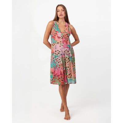 Admas Vestido sin mangas de tela arrugada corto. (44) Multicolor mujer Admas Vestido sin mangas de tela arrugada corto. (44) Multicolor mujer