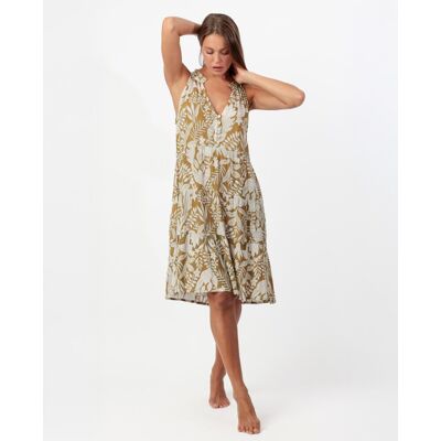 Admas Vestido sin mangas de tela arrugada corto. (40) Kaki mujer Admas Vestido sin mangas de tela arrugada corto. (40) Kaki mujer