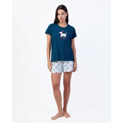 Admas Pijama corto de mujer de punto de algodón con detalles bordados. (44) Azul marino mujer Admas Pijama corto de mujer de punto de algodón con detalles bordados. (44) Azul marino mujer