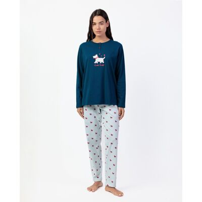 Admas Pijama largo de mujer de punto de algodón con detalles bordados. (40) Azul marino mujer Admas Pijama largo de mujer de punto de algodón con detalles bordados. (40) Azul marino mujer