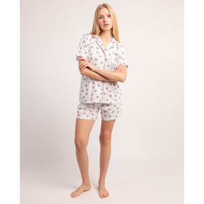 Admas Pijama abierto corto de mujer de punto de algodón con detalles bordados. (46) Blanco mujer Admas Pijama abierto corto de mujer de punto de algodón con detalles bordados. (46) Blanco mujer