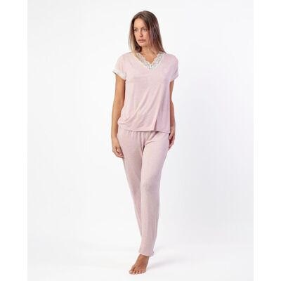 Admas Pijama corto de mujer de punto viscosa con detalles de puntilla lencera. (44) Rosa mujer Admas Pijama corto de mujer de punto viscosa con detalles de puntilla lencera. (44) Rosa mujer