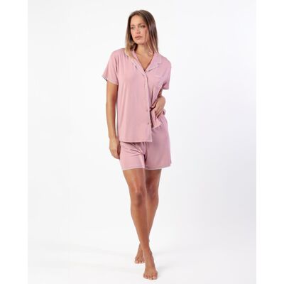 Admas Pijama abierto corto de mujer de punto viscosa con detalles bordados. (46) Rosa mujer Admas Pijama abierto corto de mujer de punto viscosa con detalles bordados. (46) Rosa mujer