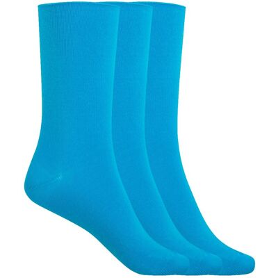 Blanco Pack de 3 pares de calcetines de mujer de algodón lisos con puño roulé. (Única) Azul mujer Blanco Pack de 3 pares de calcetines de mujer de algodón lisos con puño roulé. (Única) Azul mujer