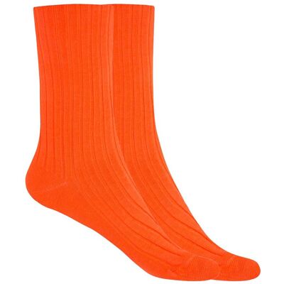 Blanco Pack de 2 pares de calcetines de mujer de bambú canalé con puño no aprieta. (Única) Naranja mujer Blanco Pack de 2 pares de calcetines de mujer de bambú canalé con puño no aprieta. (Única) Naranja mujer