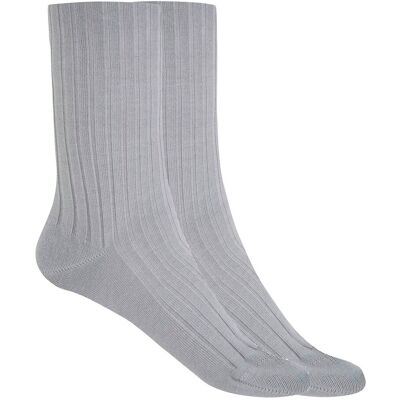 Blanco Pack de 2 pares de calcetines de mujer de bambú canalé con puño no aprieta. (Única) Gris mujer Blanco Pack de 2 pares de calcetines de mujer de bambú canalé con puño no aprieta. (Única) Gris mujer