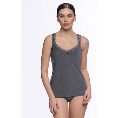 Blanco Camiseta de tirantes con encaje. (42) Gris mujer Blanco Camiseta de tirantes con encaje. (42) Gris mujer