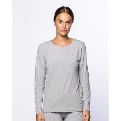 Blanco Camiseta de mujer de algodón elástico de manga larga. (44) Gris mujer Blanco Camiseta de mujer de algodón elástico de manga larga. (44) Gris mujer