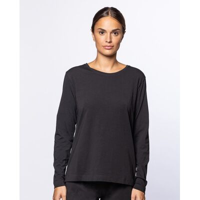 Blanco Camiseta de mujer de algodón elástico de manga larga. (42) Negro mujer Blanco Camiseta de mujer de algodón elástico de manga larga. (42) Negro mujer