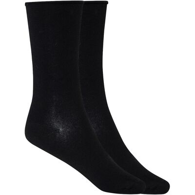 Blanco Pack de 2 pares de calcetines de mujer de algodón orgánico lisos con puño roulé. (Única) Negro mujer Blanco Pack de 2 pares de calcetines de mujer de algodón orgánico lisos con puño roulé. (Única) Negro mujer