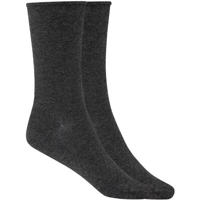Blanco Pack de 2 pares de calcetines de mujer de algodón orgánico lisos con puño roulé. (Única) Gris oscuro mujer Blanco Pack de 2 pares de calcetines de mujer de algodón orgánico lisos con puño roulé. (Única) Gris oscuro mujer