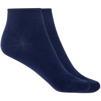 Blanco Pack de 2 pares de calcetines de mujer de algodón tobilleros lisos con puño roulé. (Única) Azul marino mujer Blanco Pack de 2 pares de calcetines de mujer de algodón tobilleros lisos con puño roulé. (Única) Azul marino mujer