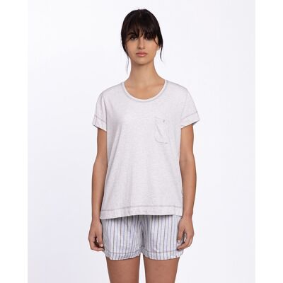 Blanco Pijama corto de mujer de algodón estampado. (42) Gris claro mujer Blanco Pijama corto de mujer de algodón estampado. (42) Gris claro mujer